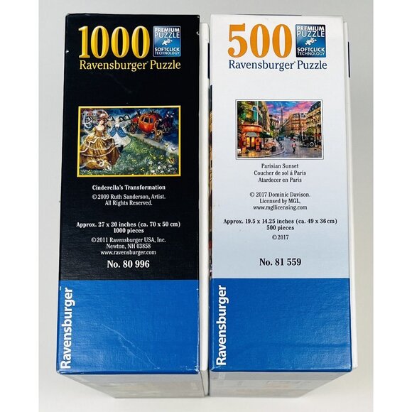 2x RAVENSBURGER Jigsaw PUZZLES 500pc Parisian Sunset; 1000pc Cinderella COMPLETE - Picture 5 of 6